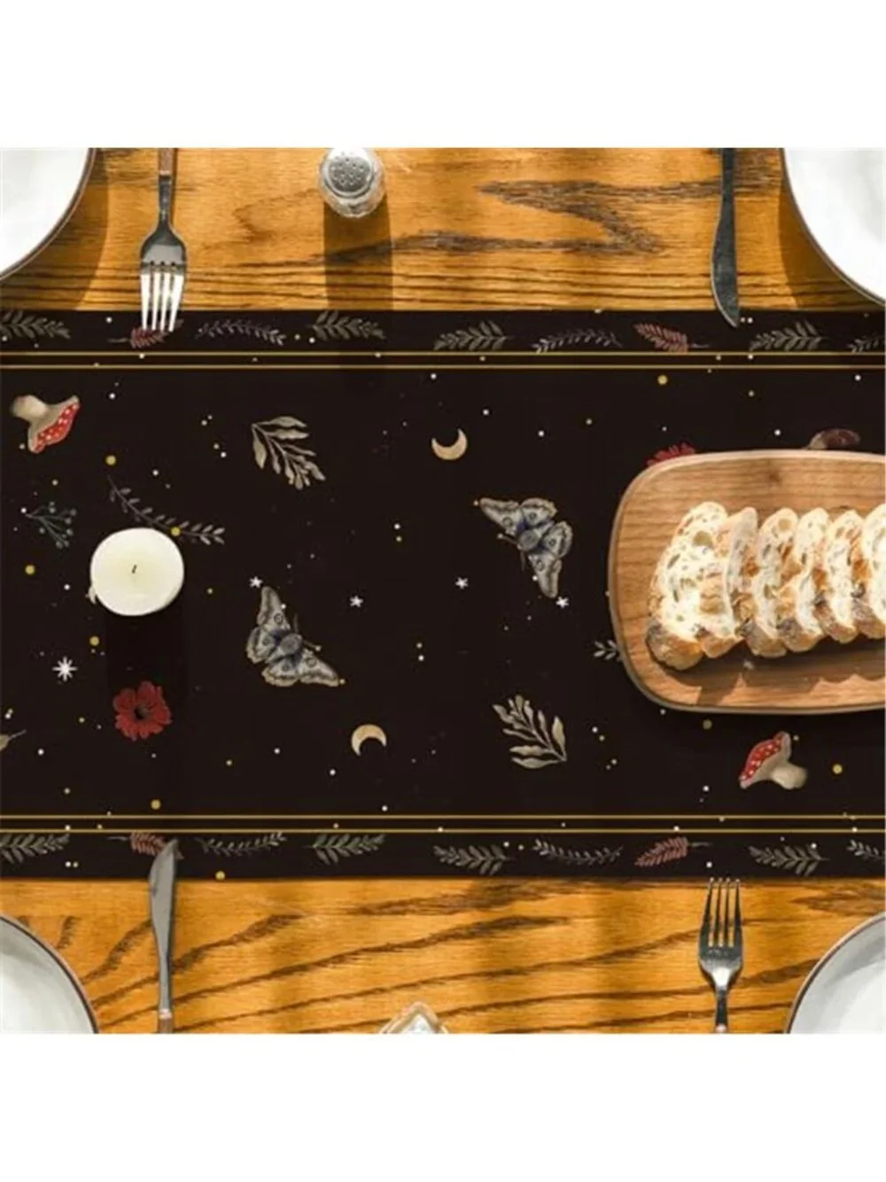 Black Table Runner 13 x 72 Inch Polyester Dining Kitchen Table Decor Washable